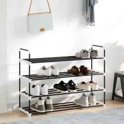 Stojak na buty z 4 półkami, metal i plastik, czarny