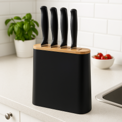Stojak na noże czarny z przegródkami Stojak na noże czarny z przegródkami