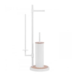Stojak na papier toaletowy i szczotkę WC 3w1 biały z bambusem - Yoka