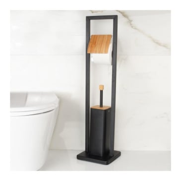 Stojak szczotka wc i uchwyt na papier czerń bambus - Yoka
