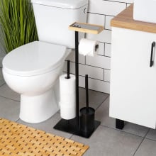 Stojak na papier toaletowy ze szczotką czarny 68,5 cm