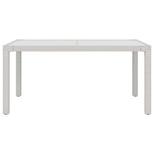 Stół ogrodowy, 150x90x75 cm, szkło i rattan pe, biały Stół ogrodowy, 150x90x75 cm, szkło i rattan pe, biały