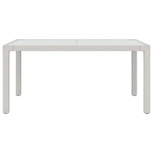 Stół ogrodowy, 150x90x75 cm, szkło i rattan pe, biały