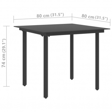 Stół ogrodowy, czarny, 80x80x74 cm, stal i szkło