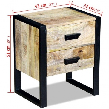 Stolik boczny z 2 szufladami, drewno mango, 43x33x51 cm
