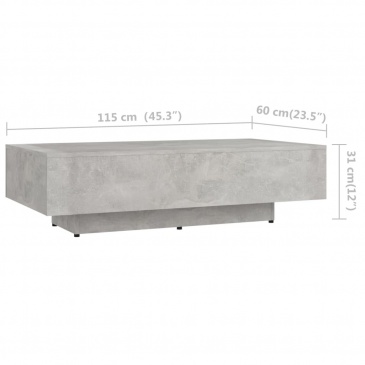 Stolik kawowy, szarość betonu, 115x60x31, płyta wiórowa