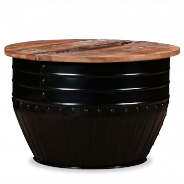 Stolik kawowy z drewna odzyskanego kształt beczki czarny