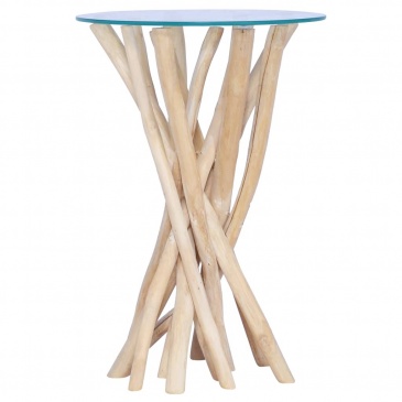 Stolik kawowy ze szklanym blatem, 35x35x50 cm, drewno tekowe