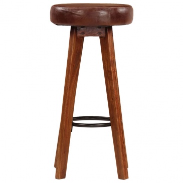 Krzesła barowe 2 szt. drewno akacjowe i skóra 45x45x76 cm