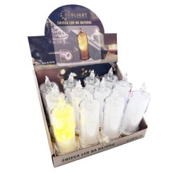 Świeca plast.LED biały 6,5x18cm(12szt)2xAA/DIA7079