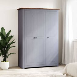 Szafa trzydrzwiowa, szara, 118x50x171,5 cm, sosna, seria Panama Szafa trzydrzwiowa, szara, 118x50x171,5 cm, sosna, seria Panama