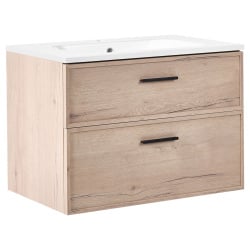 Szafka łazienkowa wisząca z umywalką YELCHO 80 cm Jasnobrązowy