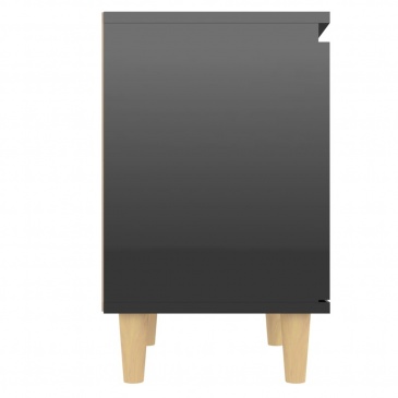Szafka nocna z drewnianymi nóżkami, czarna, połysk, 40x30x50 cm