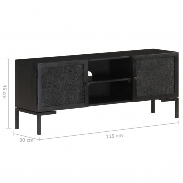 Szafka pod TV, czarna, 115x30x46 cm, lite drewno mango