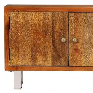Szafka TV ze żłobionymi drzwiami, lite drewno, 140 x 30 x 40 cm
