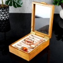 Szkatułka drewniana ze szklaną szybką / pudełko ogarnizer na biżuterię 18x12x5 cm