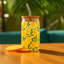 Szklanka z pokrywką i słomką Soleo 530ml  cytryny