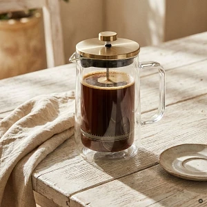 Szklany dzbanek do herbaty z zaparzaczem 1 l – French Press, zaparzacz do kawy, złoty, Valesso Barce