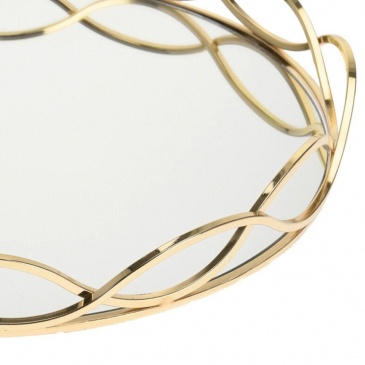 Taca na świece lustrzana okrągła podstawka pod świeczki patera złota metalowa glamour 31 cm