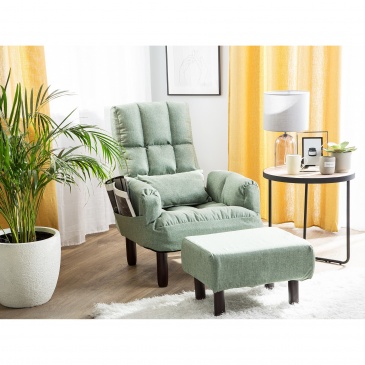 Fotel do salonu tapicerowany rozkładany z podnóżkiem zielony Oland