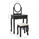Toaletka ze stołkiem, czarna, 65x36x128 cm, drewno paulowni MDF