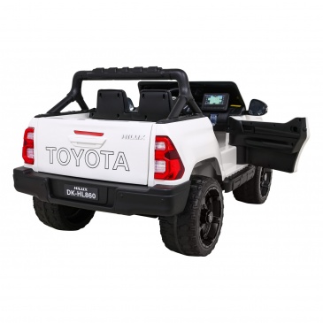 Toyota hilux na akumulator dla dzieci biały + napęd 4x4 + pilot + 2 bagażniki + radio mp3 + led