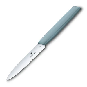 Victorinox - swiss modern - nóż do warzyw i owoców - ząbkowane ostrze - 10 cm - szaro-niebieski Victorinox - swiss modern - nóż do warzyw i owoców - ząbkowane ostrze - 10 cm - szaro-niebieski