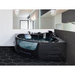 Wanna narożna z hydromasażem LED MARTINICA 214 x 155 cm Czarny