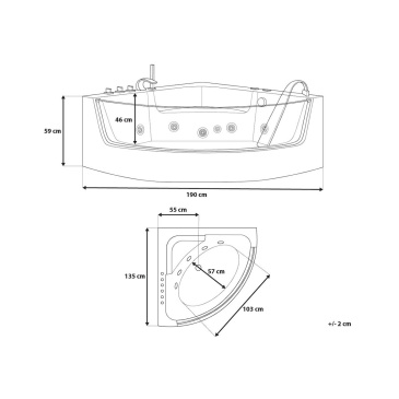 Wanna narożna z oświetleniem LED i hydromasażem MARINA