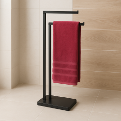 Wieszak na ręczniki stojak dwuramienny czarny