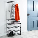 Wieszak na ubrania z regałem na buty metalowy czarny 57x28x156 cm - zdjęcie 4