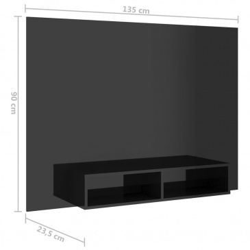 Wisząca szafka pod tv, czarna z połyskiem, 135 x 23,5 x 90 cm