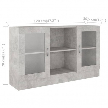 Witryna, szarość betonu, 120 x 30,5 x 70 cm, płyta wiórowa