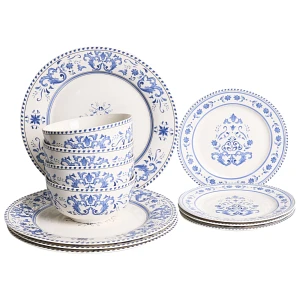 Zastawa stołowa 12-częściowa GALANGAL Porcelana Biały/ niebieski Zastawa stołowa 12-częściowa GALANGAL Porcelana Biały/ niebieski