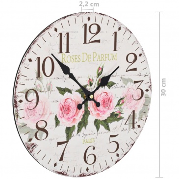Zegar ścienny w stylu vintage, kwiat, 30 cm