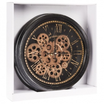 Zegar ścienny wiszący industrialny okrągły ruchomy mechanizm koła zębate loft czarny złoty 35 cm