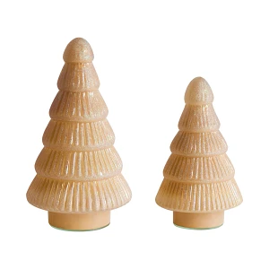 Zestaw 2 figurek dekoracyjnych FLAREN Choinka 20/25 cm Beżowy