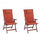 Zestaw 2 krzeseł ogrodowych drewnianych z poduszkami czerwonymi TOSCANA