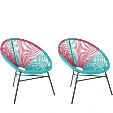 Zestaw 2 krzeseł rattanowych różowo-turkusowe ACAPULCO