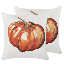 Zestaw 2 poduszek curbita welur 45 x 45 cm roślinny beżowy Zestaw 2 poduszek curbita welur 45 x 45 cm roślinny beżowy