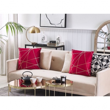 Zestaw 2 welurowych poduszek dekoracyjnych geometryczny wzór 45 x 45 cm czerwony PINUS