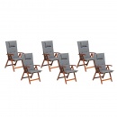 Zestaw 6 krzeseł ogrodowych drewnianych z szarymi poduszkami TOSCANA