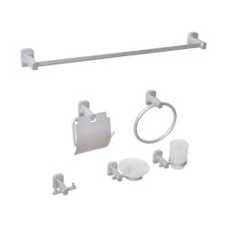 Zestaw akcesoriów toaletowych 6 elementów POCONE Z uchwytami i haczykami na ręczniki Srebrny