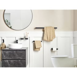 Zestaw akcesoriów toaletowych 6 elementów ZORRITOS Z uchwytami i haczykami na ręczniki Metal Czarny