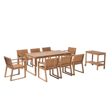 Zestaw ogrodowy drewniany stół i 8 krzeseł z wózkiem SASSARI