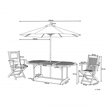 Zestaw ogrodowy stół i 8 krzeseł z szarobeżowymi poduszkami i parasolem MAUI