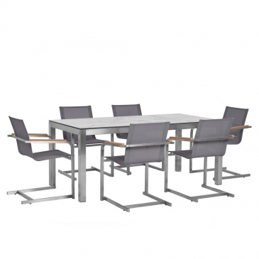 Zestaw ogrodowy stół z HPL z marmurowym wykończeniem i 6 krzeseł szarych GROSSETO / COSOLETO